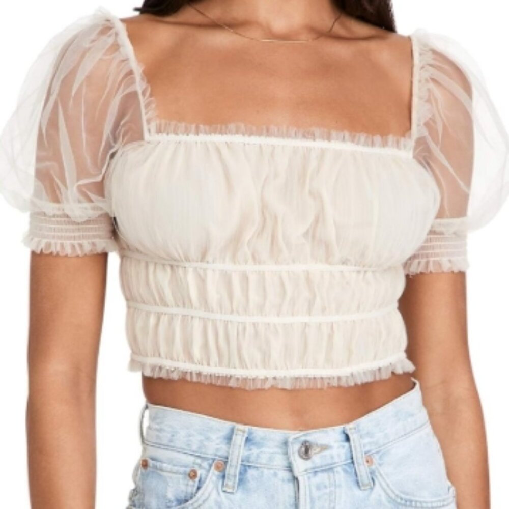 NWOT ALICE AND OLIVIA Ashlyn Sheered Cropped Top In Champagne M $250 - Picture 9 of 12